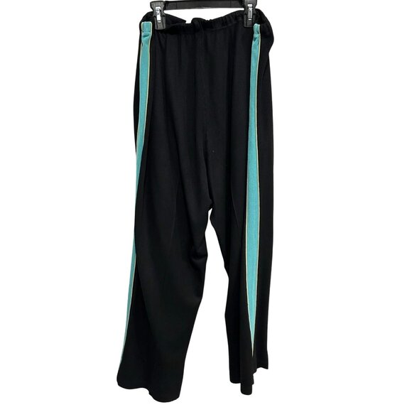 Coldwater Creek Black Track Pants TealYellow Side Stripes Elastic Waist Sz 1X - Picture 2 of 9